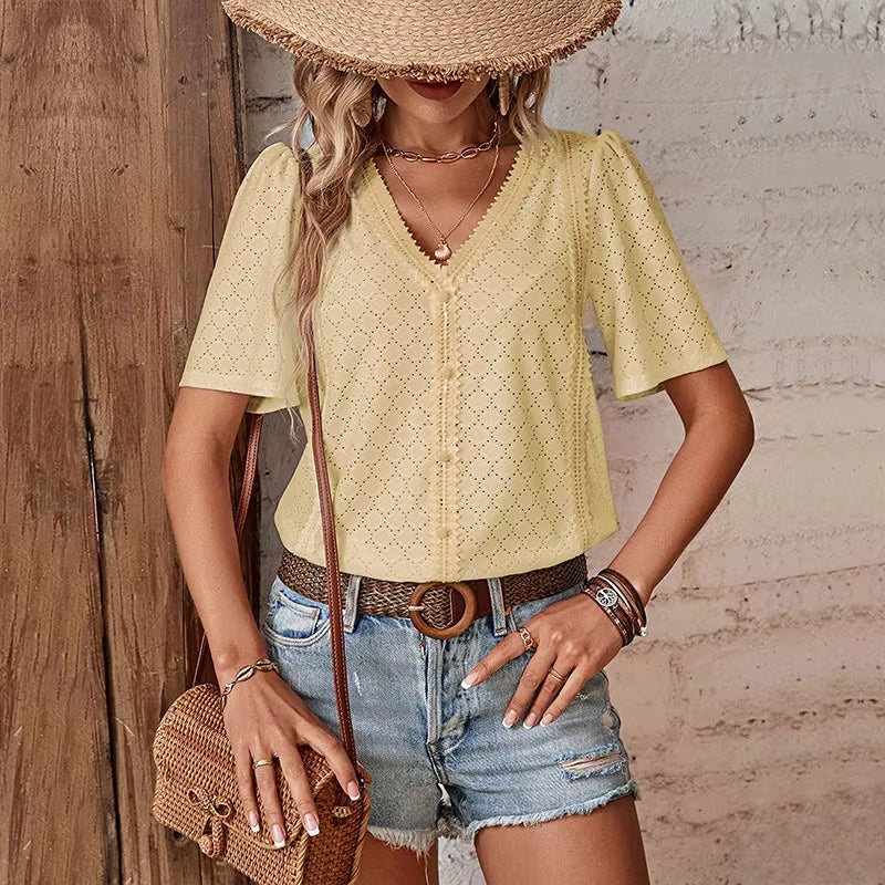 Short Sleeve with V-Neck Blouse