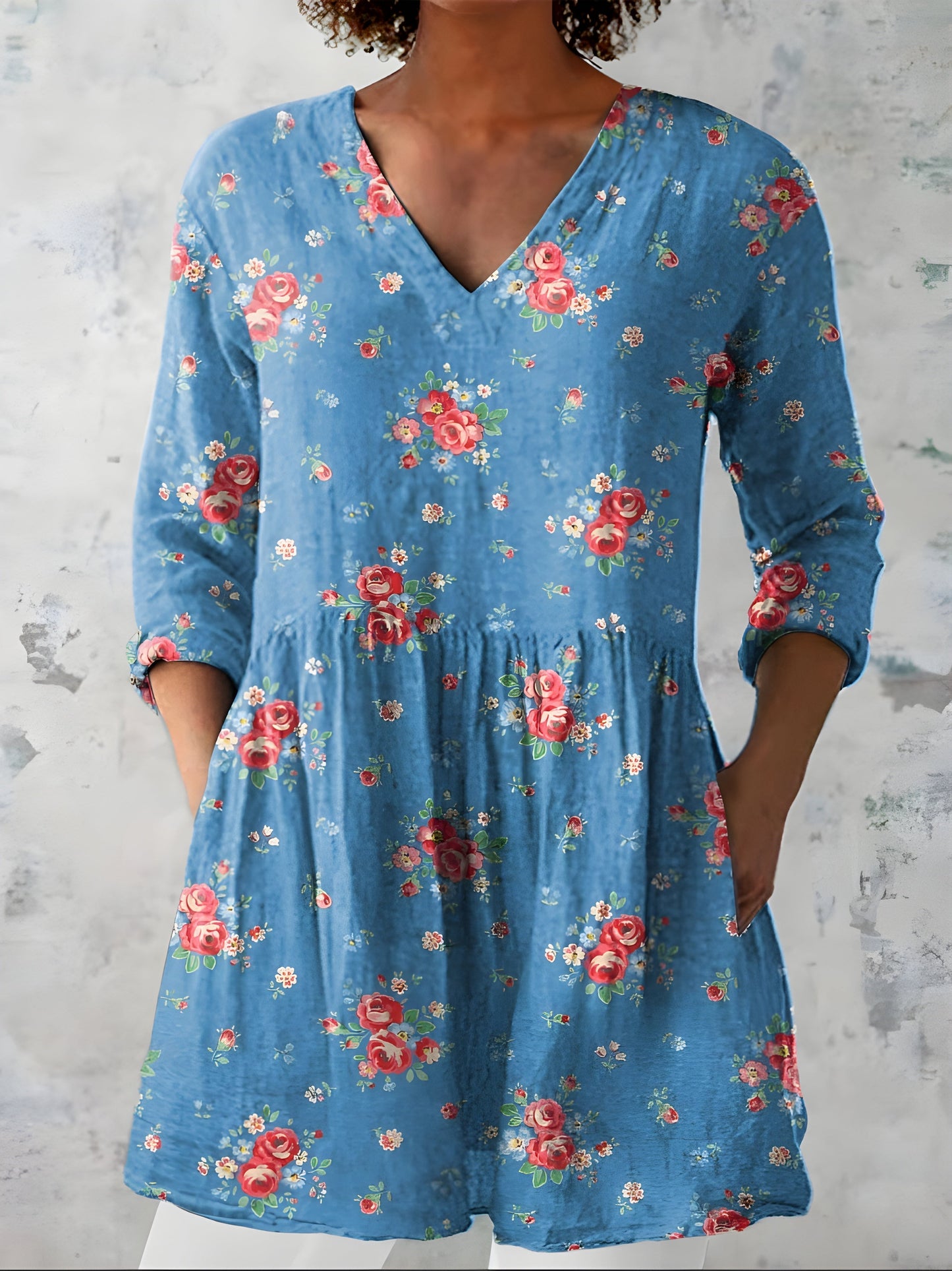 Lucia | Long Blouse with V-Neck - Nora & Grace Boutique