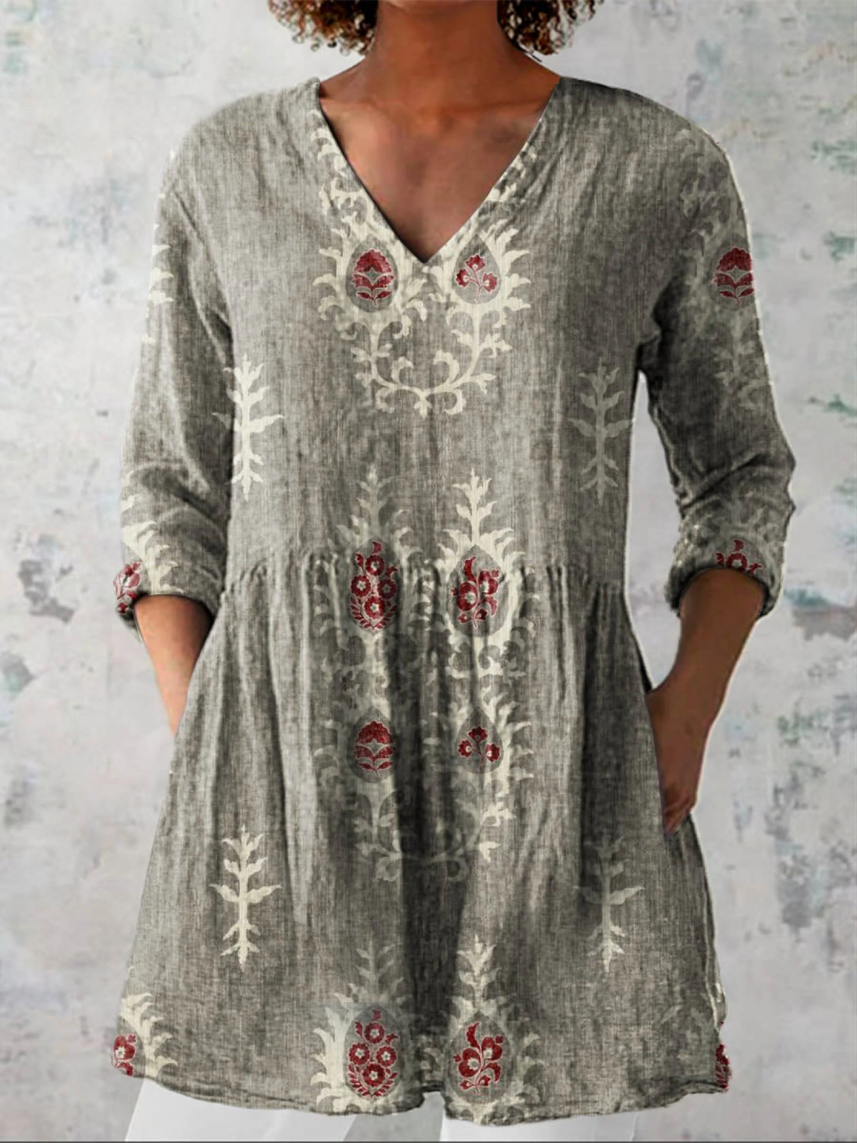 Elise | Long Blouse with V-Neck Dress