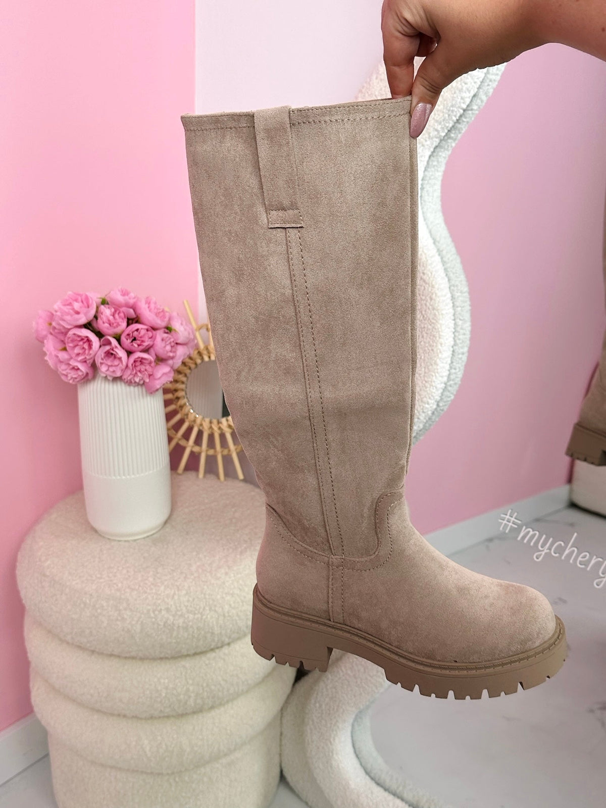 Elvira Beige High Boots
