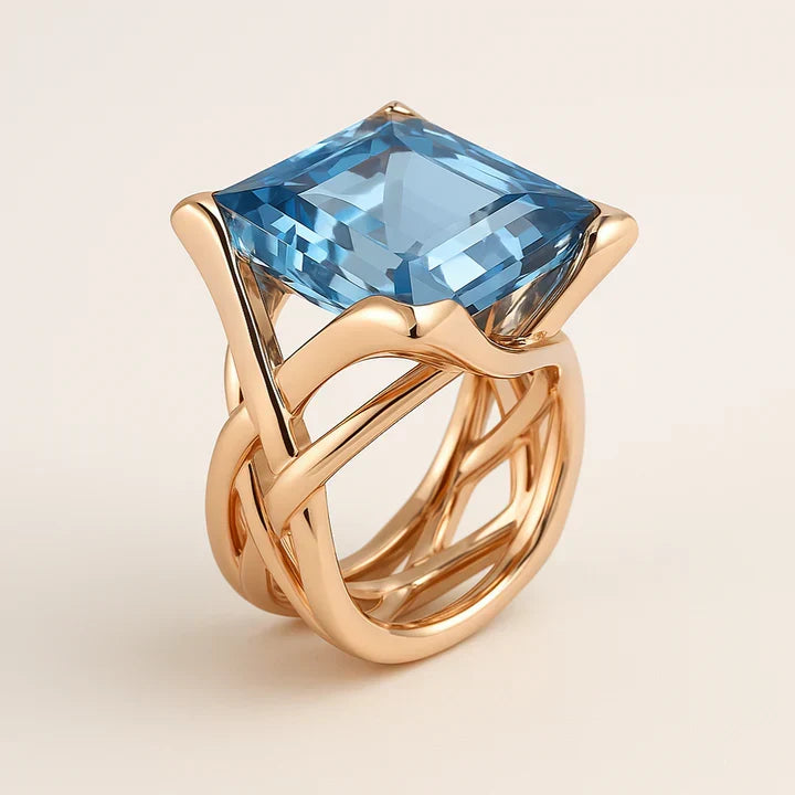 Vintage Gold Blue Zirconia Ring