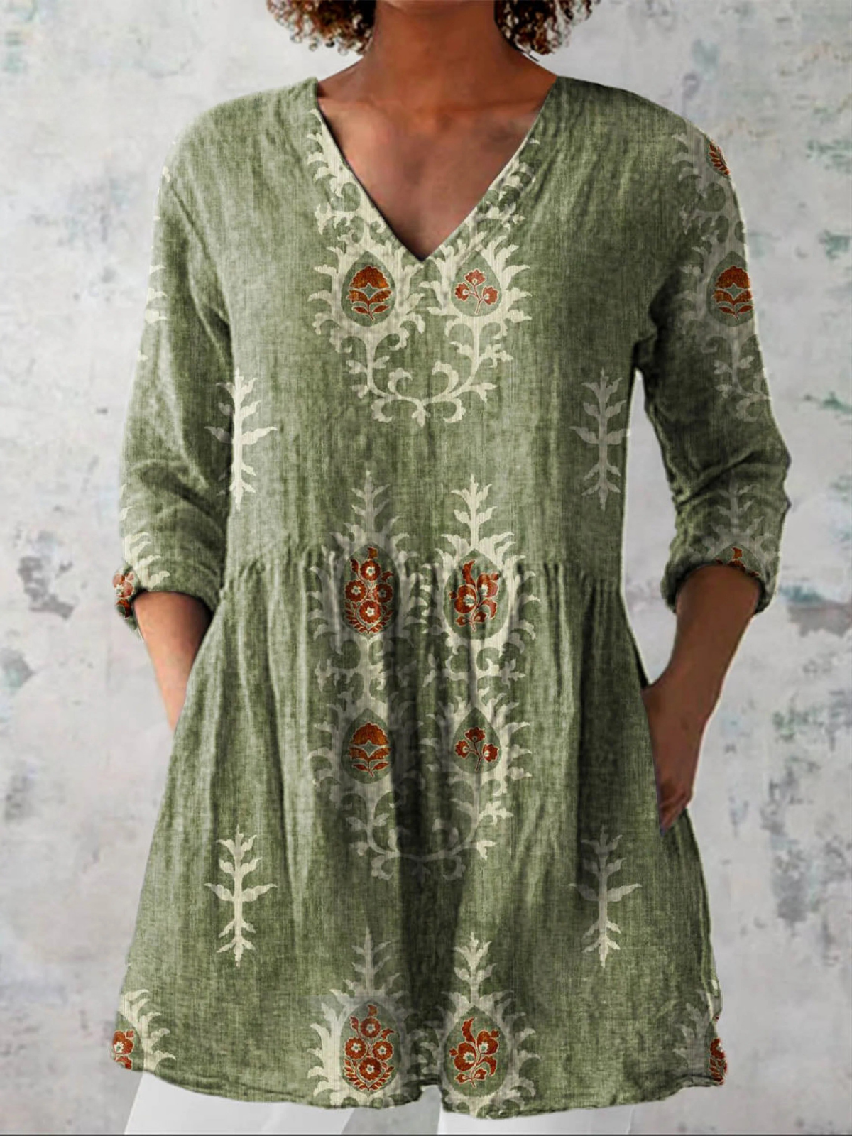Elise | Long Blouse with V-Neck Dress