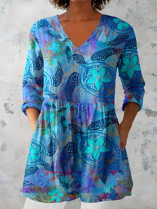 April | Long Blouse with V-Neck - Nora & Grace Boutique