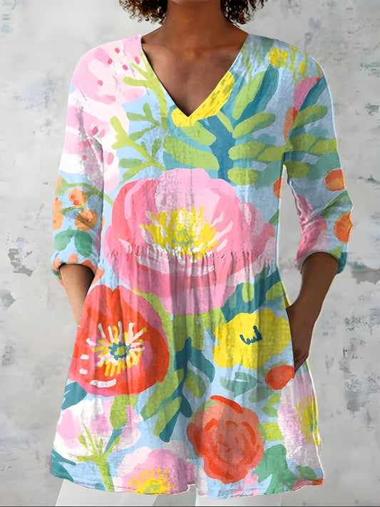 Valerie | Long Blouse with V-Neck - Nora & Grace Boutique