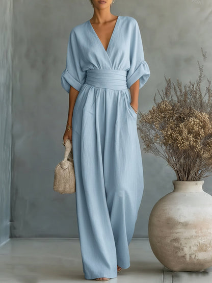 V-Neck and High Waist Jumpsuit