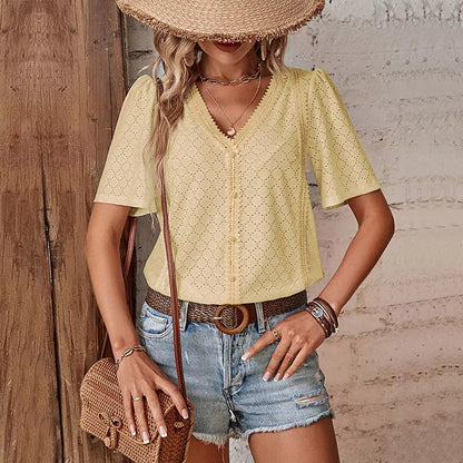 Short Sleeve with V-Neck Blouse