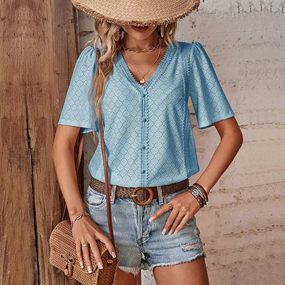 Short Sleeve with V-Neck Blouse