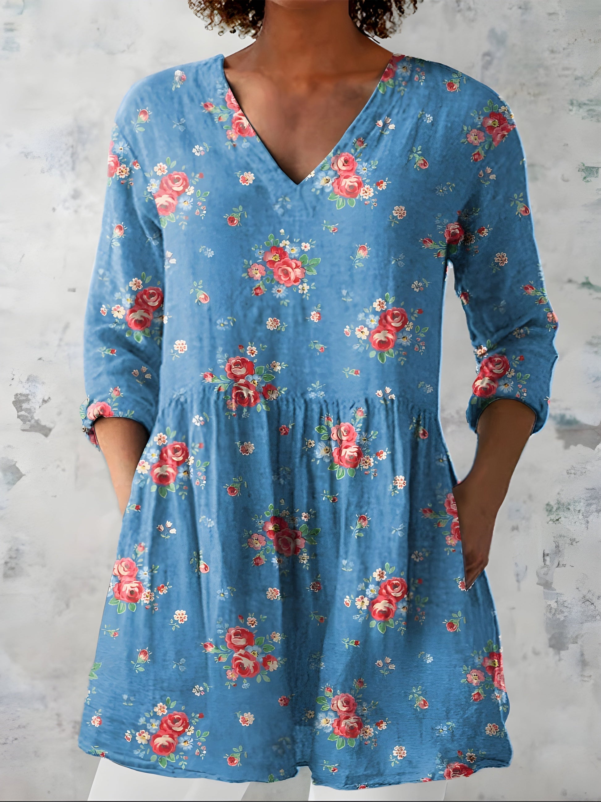 Lucia | Long Blouse with V-Neck - Nora & Grace Boutique