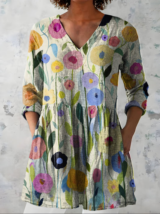 Nellie | Long Blouse with V-Neck - Nora & Grace Boutique