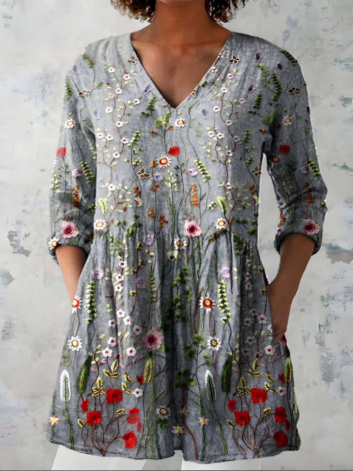 Audrey | Long Blouse with V-Neck - Nora & Grace Boutique