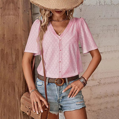 Short Sleeve with V-Neck Blouse