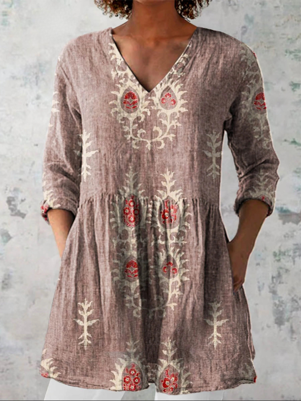 Elise | Long Blouse with V-Neck Dress