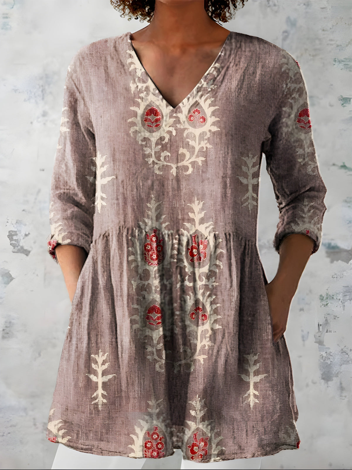 Everly | Long Blouse with V-Neck - Nora & Grace Boutique