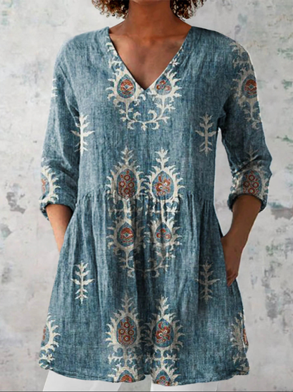 Elise | Long Blouse with V-Neck Dress