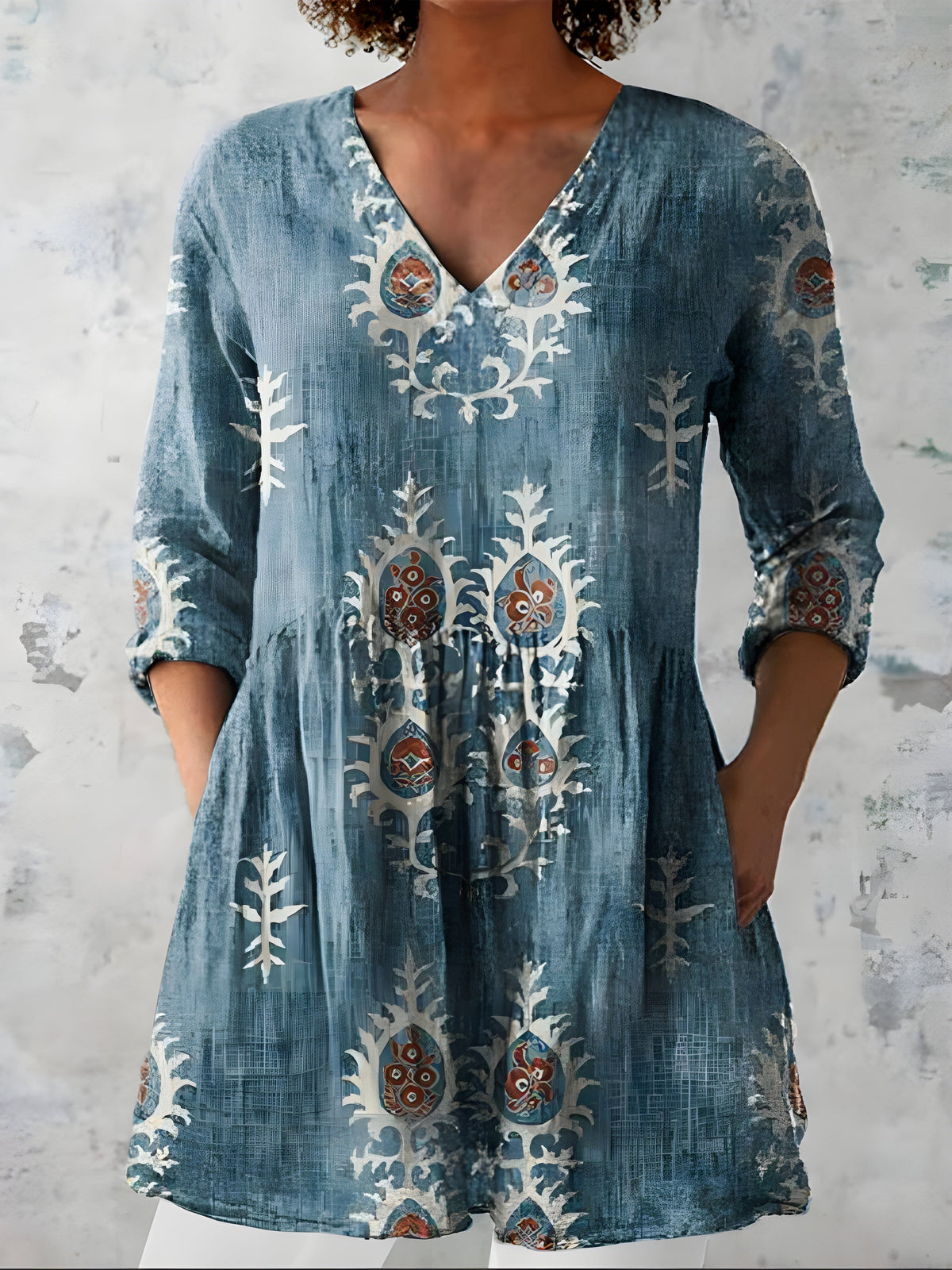 Everly | Long Blouse with V-Neck - Nora & Grace Boutique