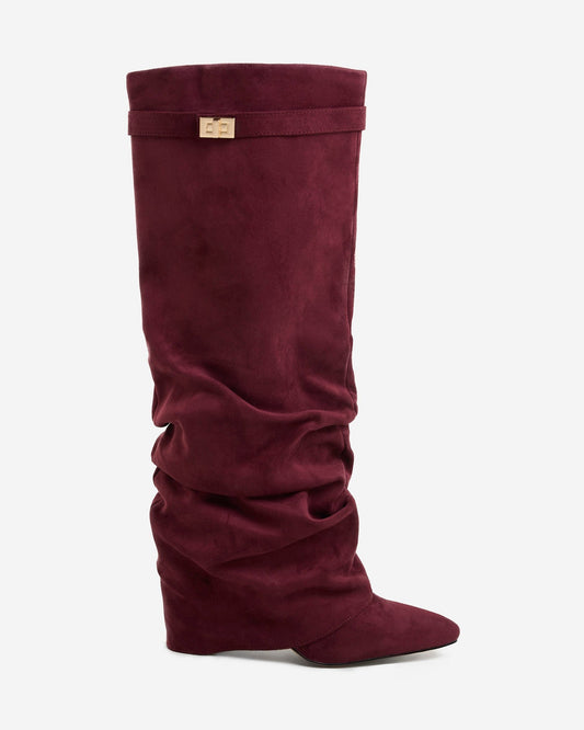 Lavista | Burgundy Slouchy Suede Knee-High Boots - Nora & Grace Boutique