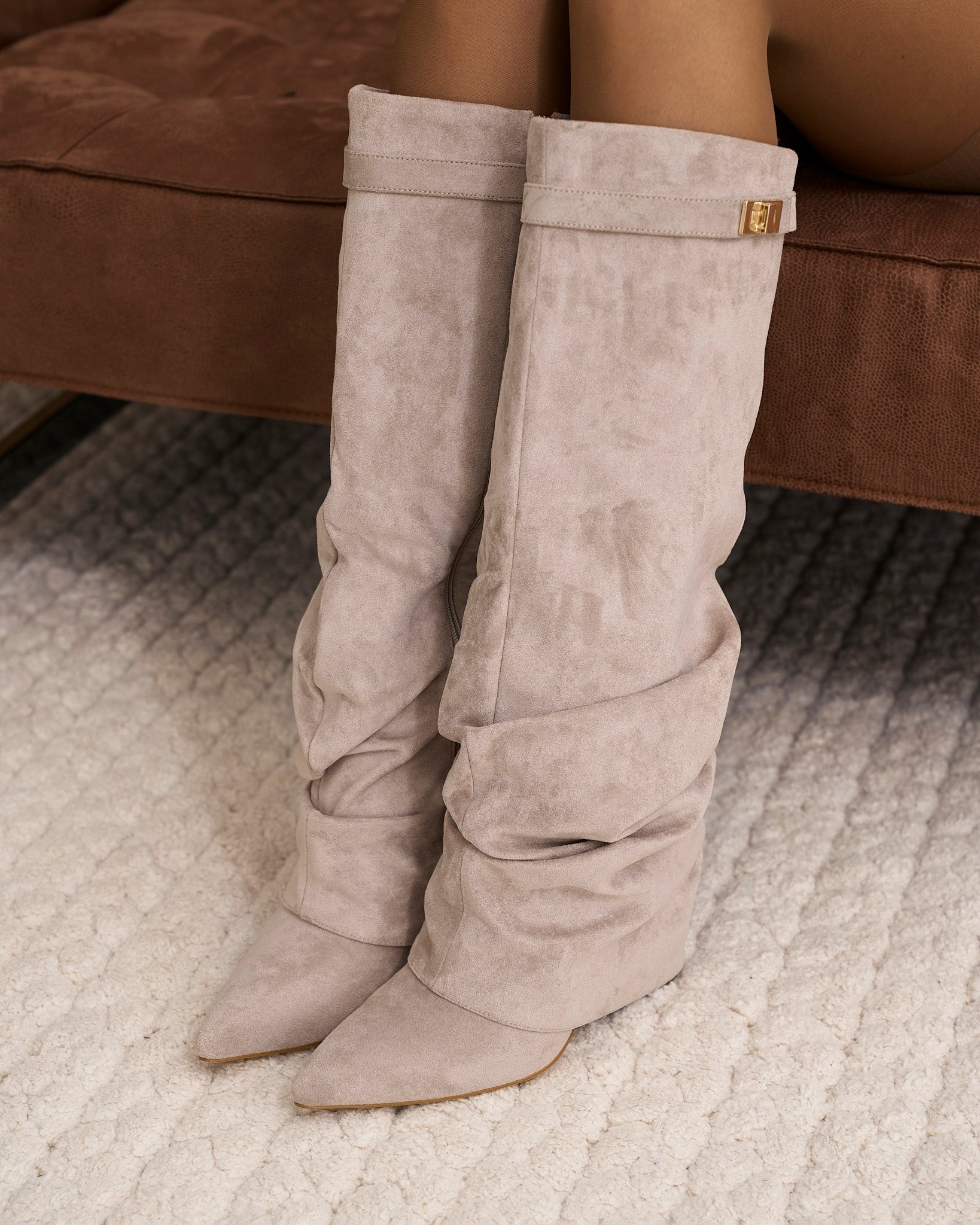 Lavista | Taupe Slouchy Suede Knee-High Boots - Nora & Grace Boutique