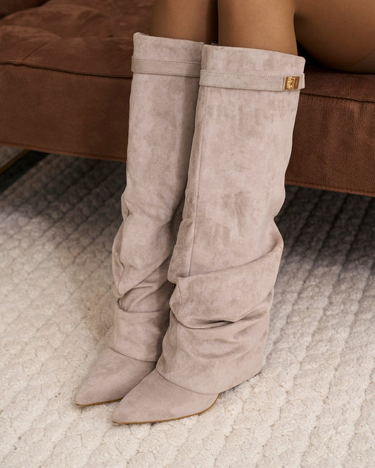 Lavista | Taupe Slouchy Suede Knee-High Boots - Nora & Grace Boutique