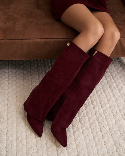 Lavista | Burgundy Suede Knee-High Boots - Nora & Grace Boutique