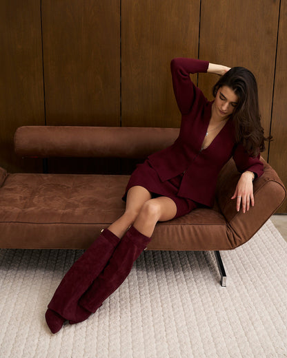 Lavista | Burgundy Suede Knee-High Boots - Nora & Grace Boutique