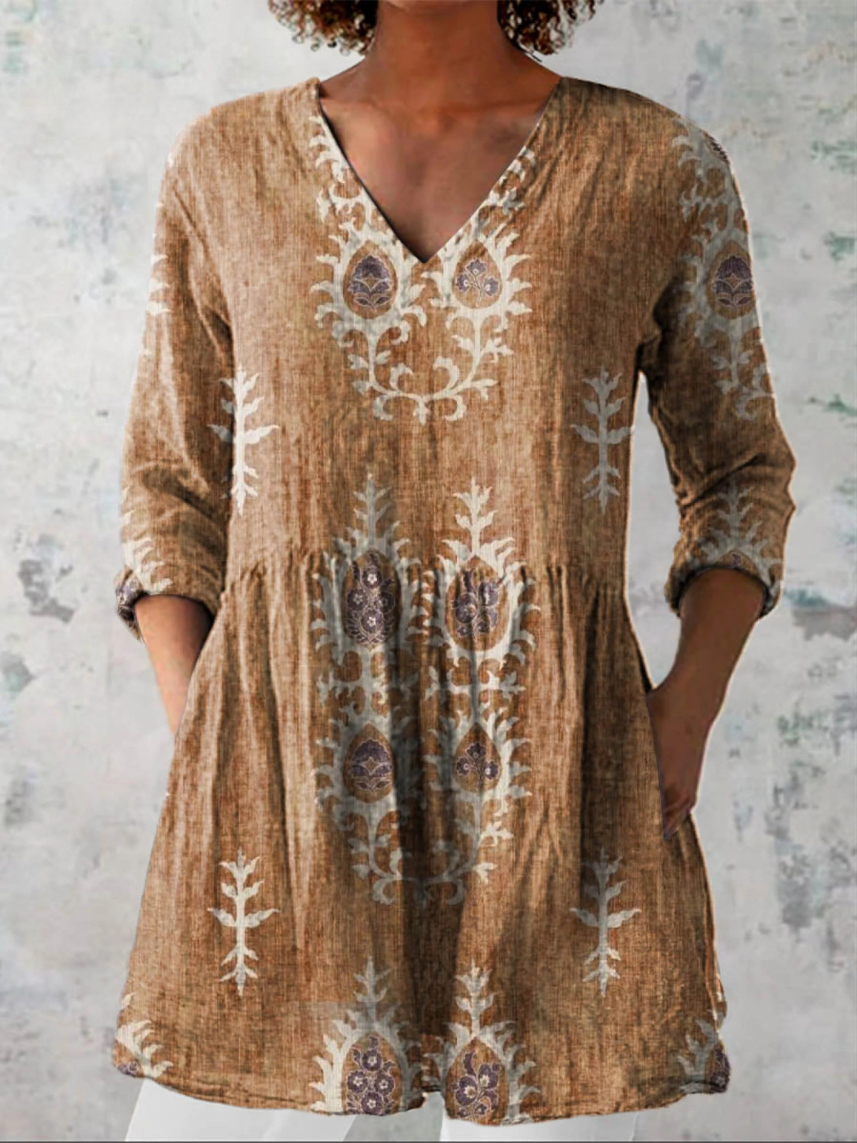 Elise | Long Blouse with V-Neck Dress