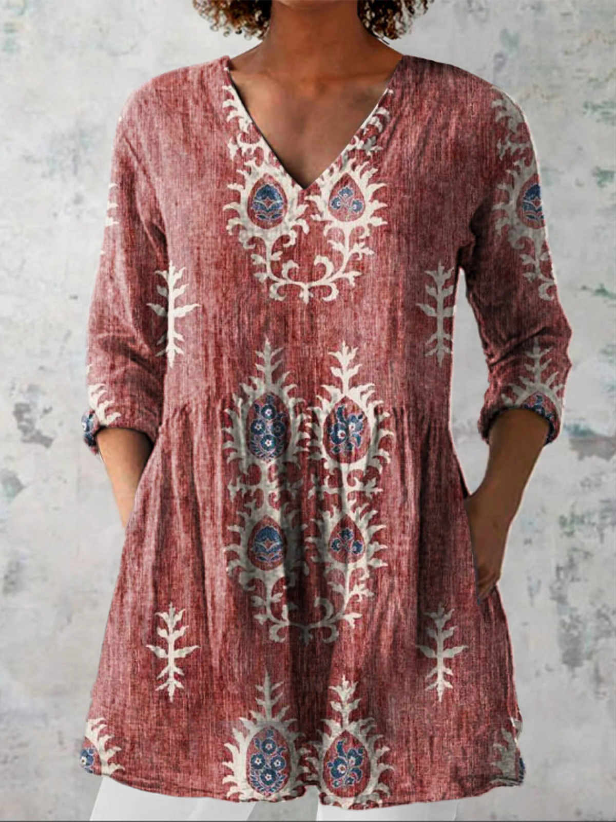 Elise | Long Blouse with V-Neck Dress