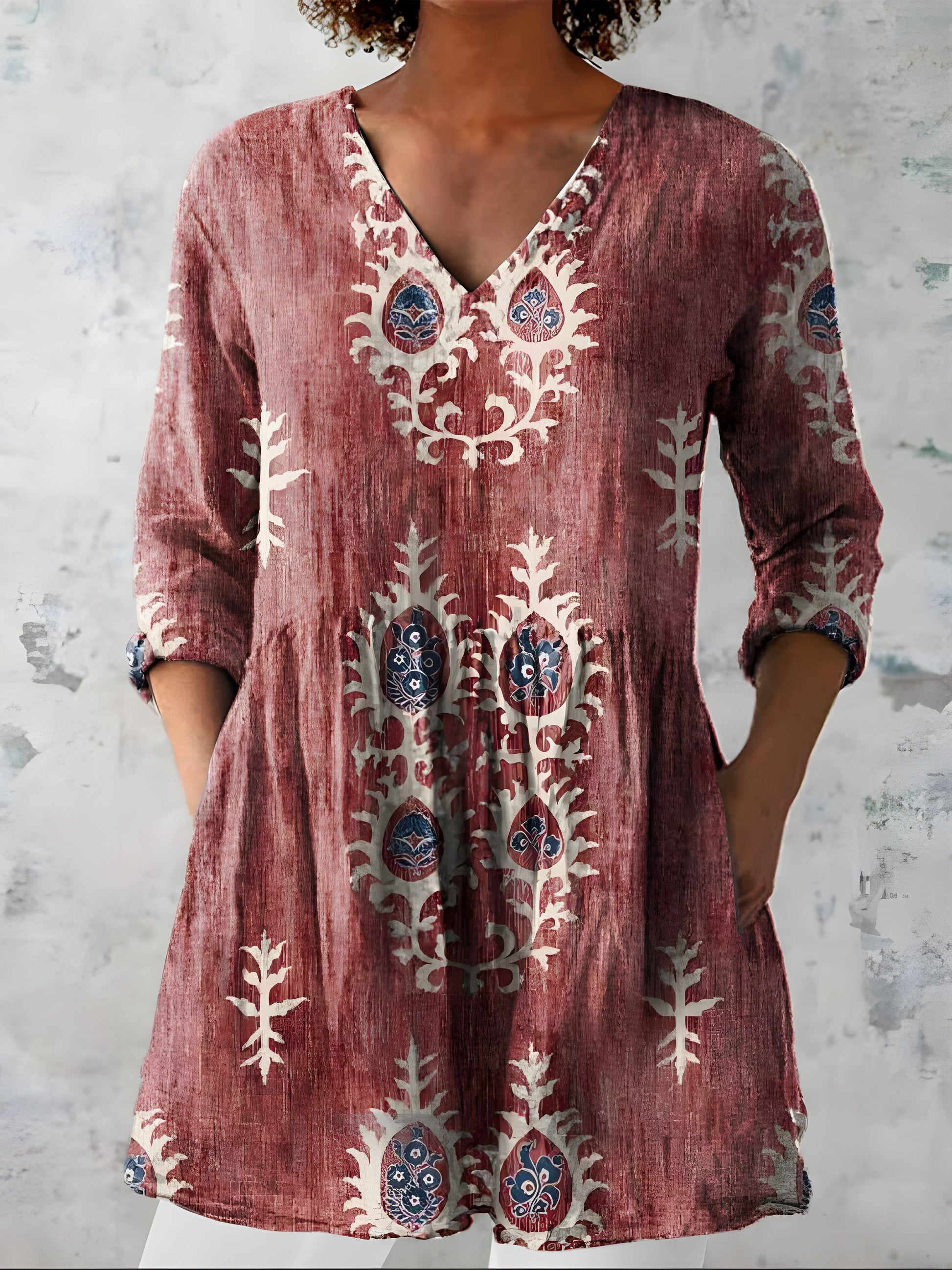 Everly | Long Blouse with V-Neck - Nora & Grace Boutique