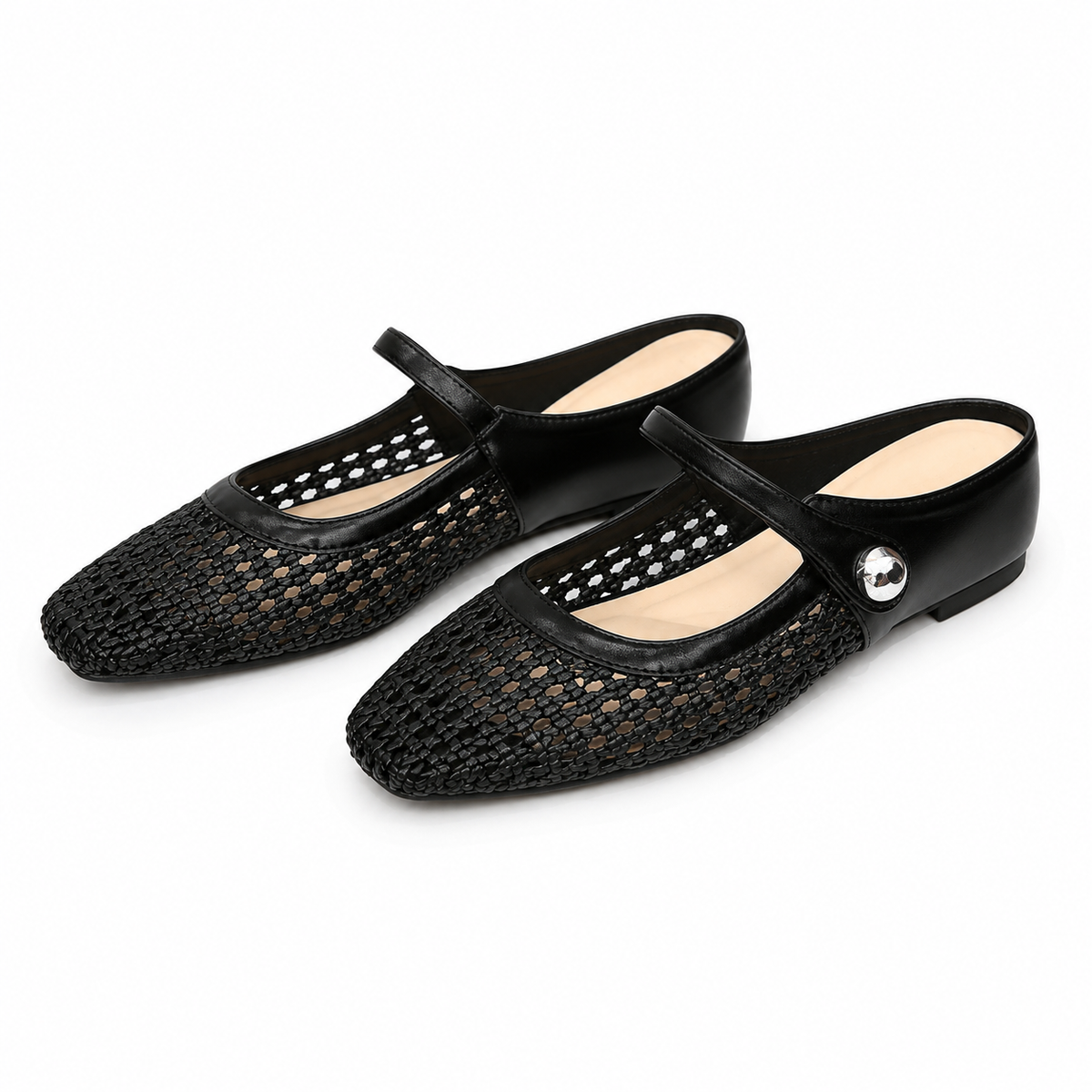 Braided Fabric Flats with Square Toe