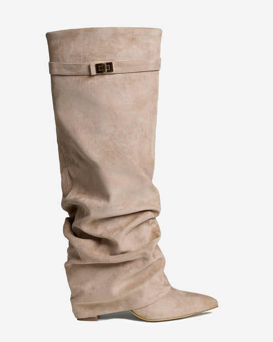 Lavista | Beige Slouchy Suede Knee-High Boots - Nora & Grace Boutique