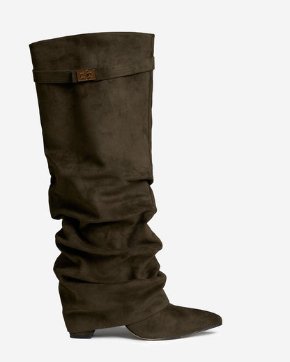 Lavista | Olive Green Slouchy Suede Knee-High Boots - Nora & Grace Boutique