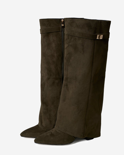 Lavista | Olive Green Suede Knee-High Boots - Nora & Grace Boutique