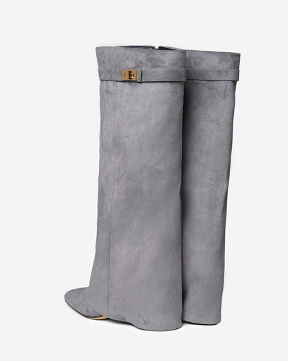 Lavista | Grey Suede Knee-High Boots - Nora & Grace Boutique