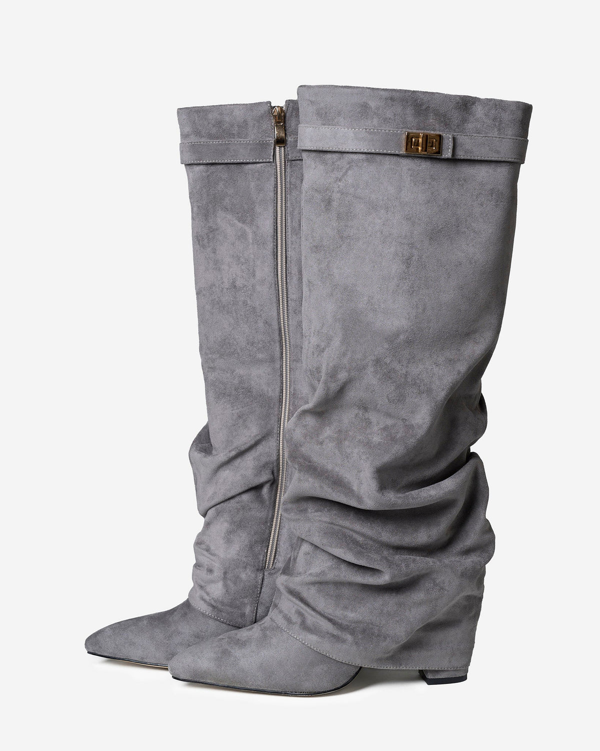 Lavista | Grey Slouchy Suede Knee-High Boots - Nora & Grace Boutique
