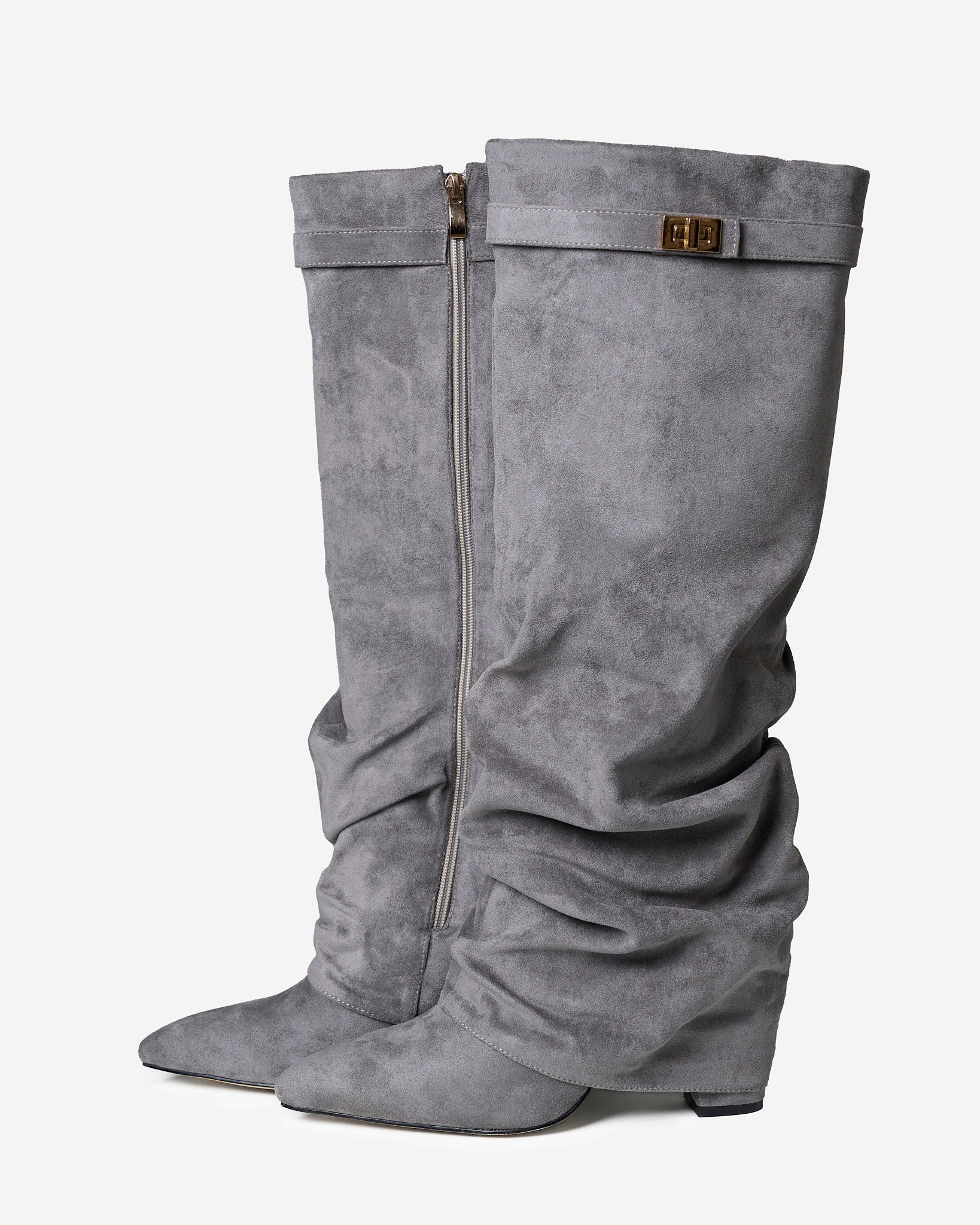 Lavista | Grey Slouchy Suede Knee-High Boots - Nora & Grace Boutique