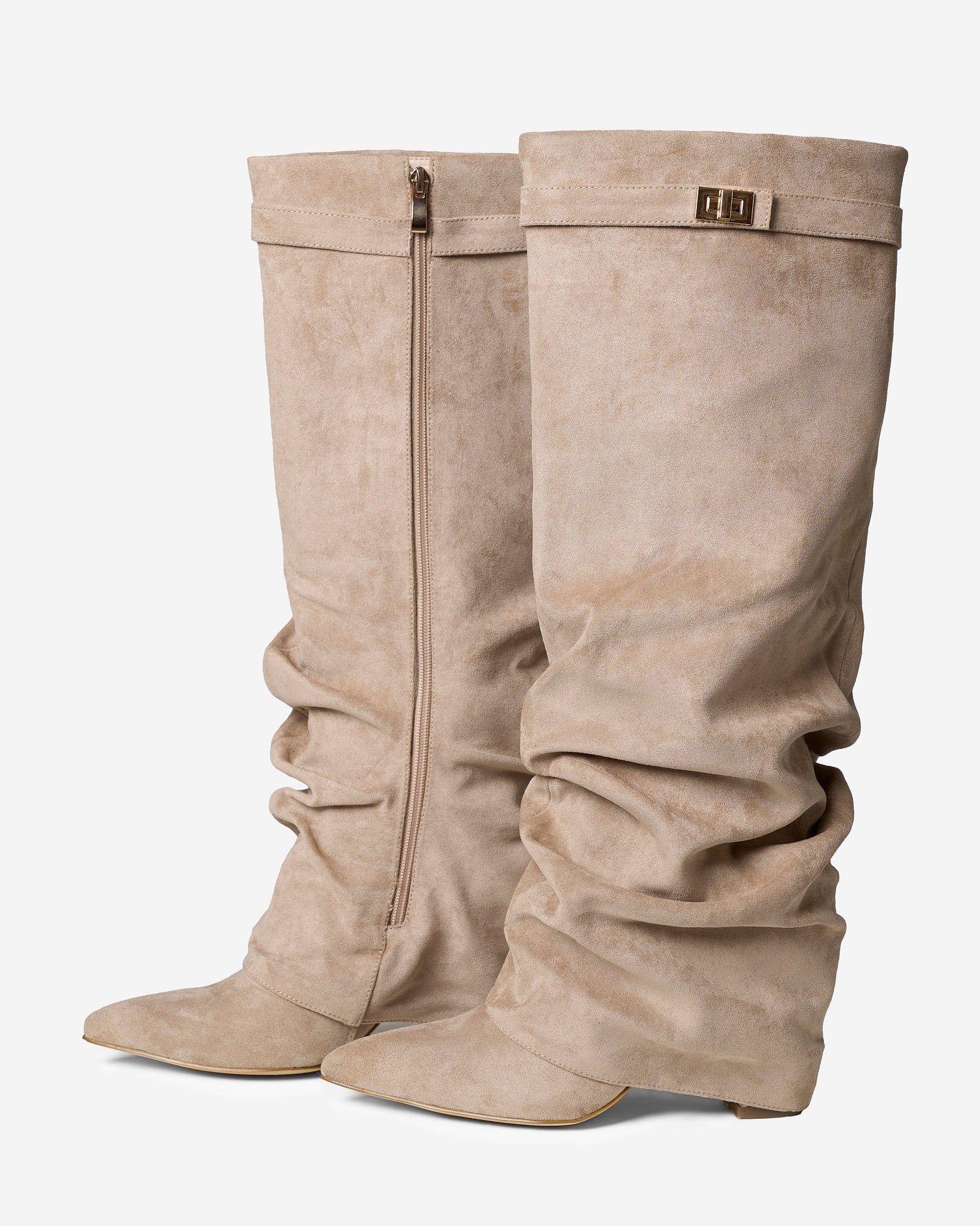 Lavista | Beige Slouchy Suede Knee-High Boots - Nora & Grace Boutique