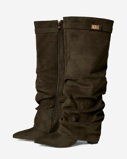 Lavista | Olive Green Slouchy Suede Knee-High Boots - Nora & Grace Boutique