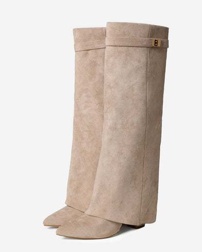 Lavista | Beige Suede Knee-High Boots - Nora & Grace Boutique