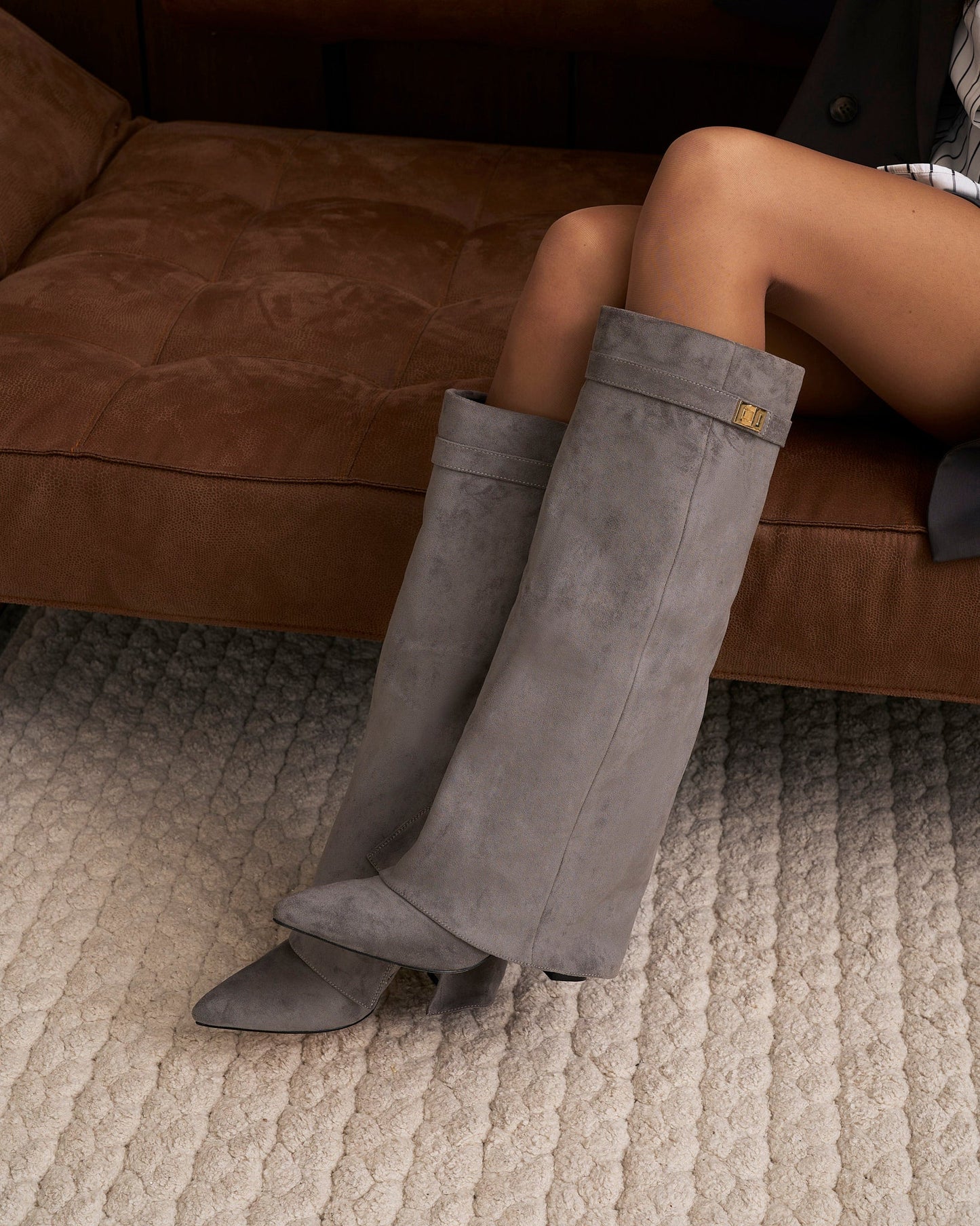 Lavista | Grey Suede Knee-High Boots - Nora & Grace Boutique
