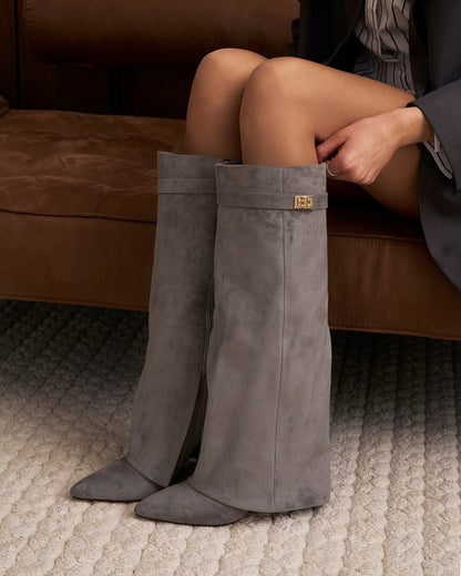 Lavista | Grey Suede Knee-High Boots - Nora & Grace Boutique