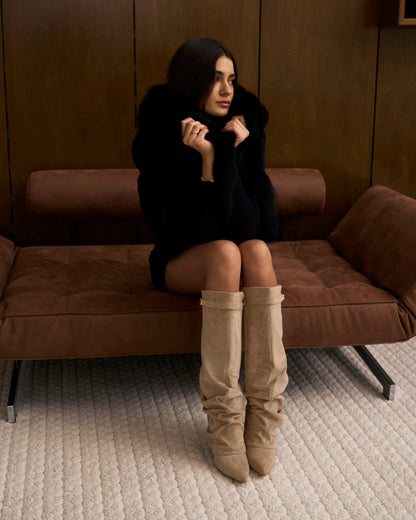 Lavista | Beige Slouchy Suede Knee-High Boots - Nora & Grace Boutique