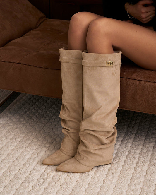 Lavista | Beige Slouchy Suede Knee-High Boots - Nora & Grace Boutique