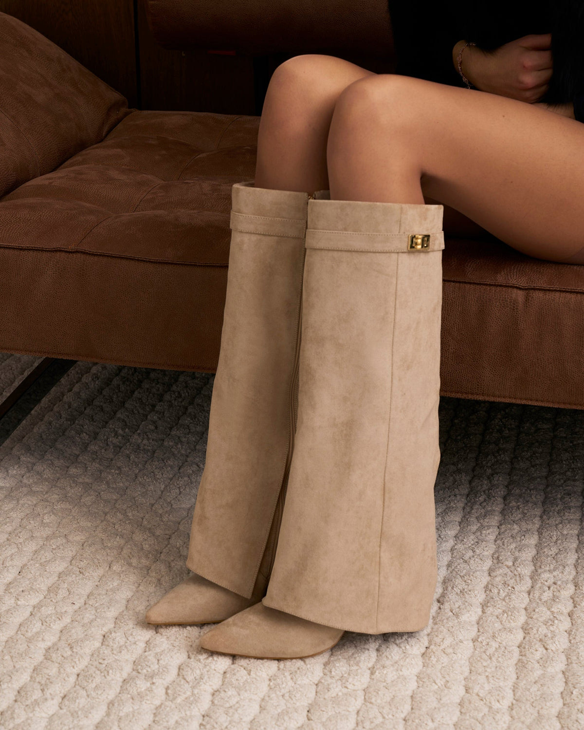 Lavista | Beige Suede Knee-High Boots - Nora & Grace Boutique