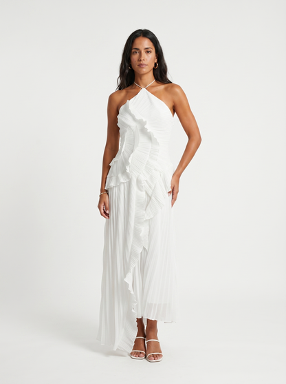 Long Pleated with Ruffles Dress