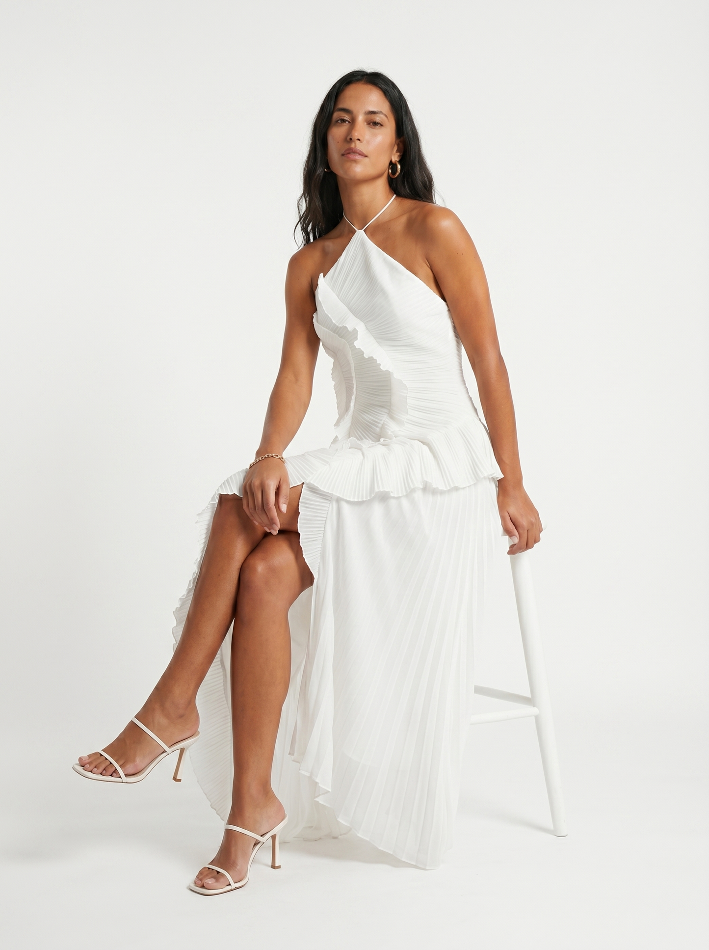 Long Pleated with Ruffles Dress