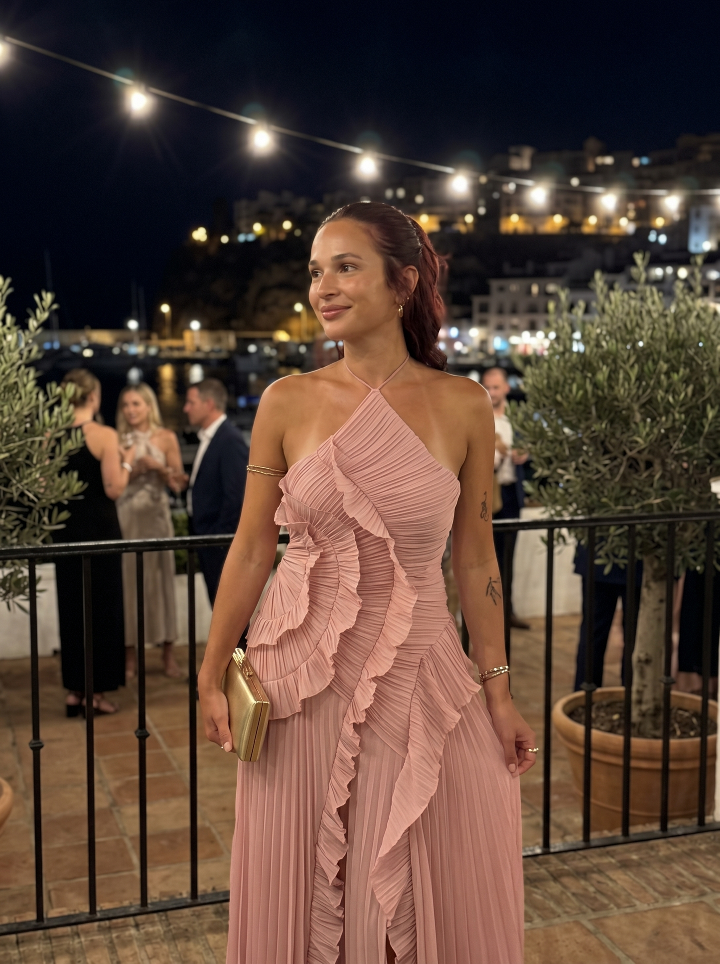 Long Pleated with Ruffles Dress