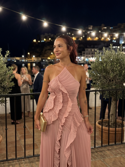 Long Pleated with Ruffles Dress