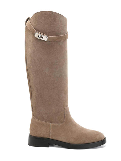 Amélie Leather High Boots - Khaki