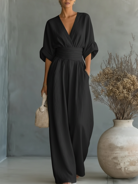 V-Neck and High Waist Jumpsuit