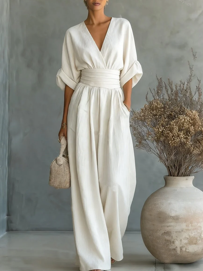 V-Neck and High Waist Jumpsuit