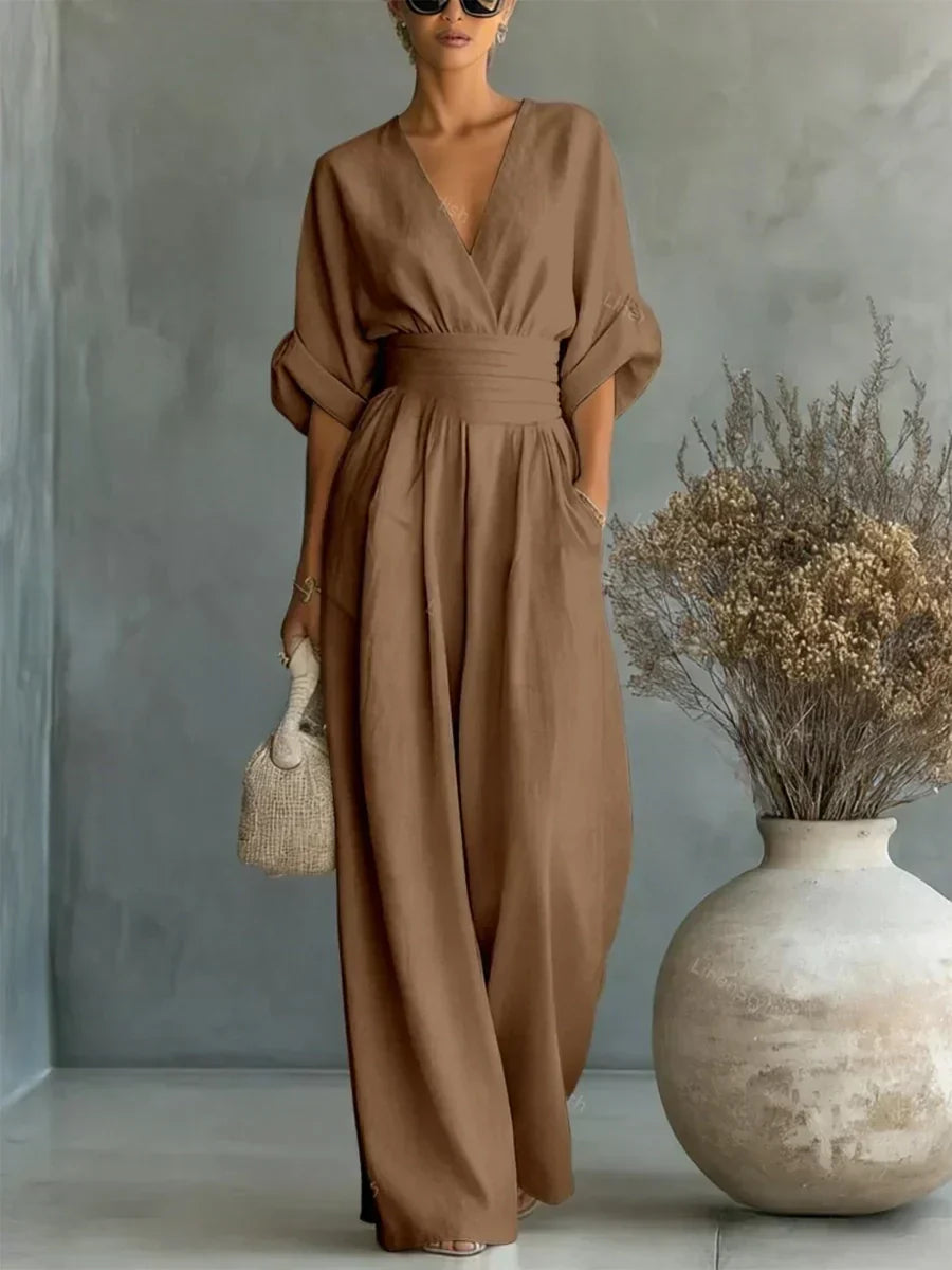 V-Neck and High Waist Jumpsuit